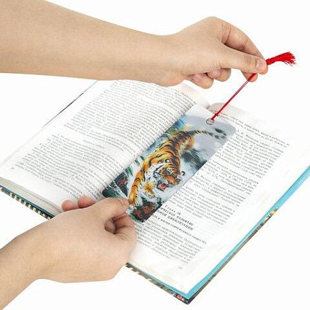 Закладка для книг 3D, BRAUBERG, объемная, "Бенгальский тигр", с декоративным шнурком-завязкой, 125755 