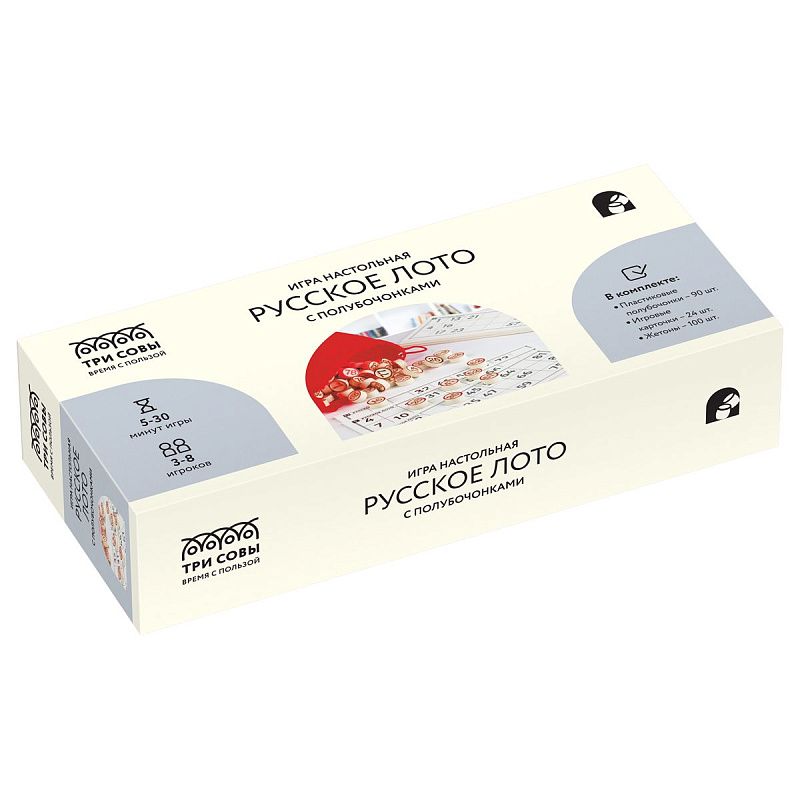 Игра настольная ТРИ СОВЫ "Русское лото", с полубочонками, картонная коробка