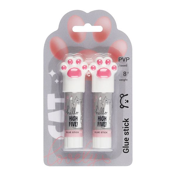 Набор клей-карандаш MESHU с топпером "Paw", 8г, 2шт в блистере, ПВП, белый