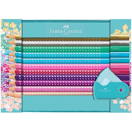 Карандаши цветные Faber-Castel "Sparkle", 20цв.+точилка, трехгран., метал. короб
