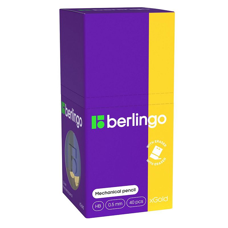 Карандаш механический Berlingo "xGold" 0,5мм, с ластиком, ассорти 