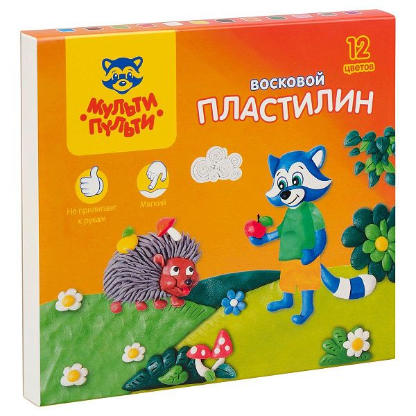 Пластилин Мульти-Пульти "Енот в лесу", 12 цветов, 180г, восковой, со стеком, картон, европодвес