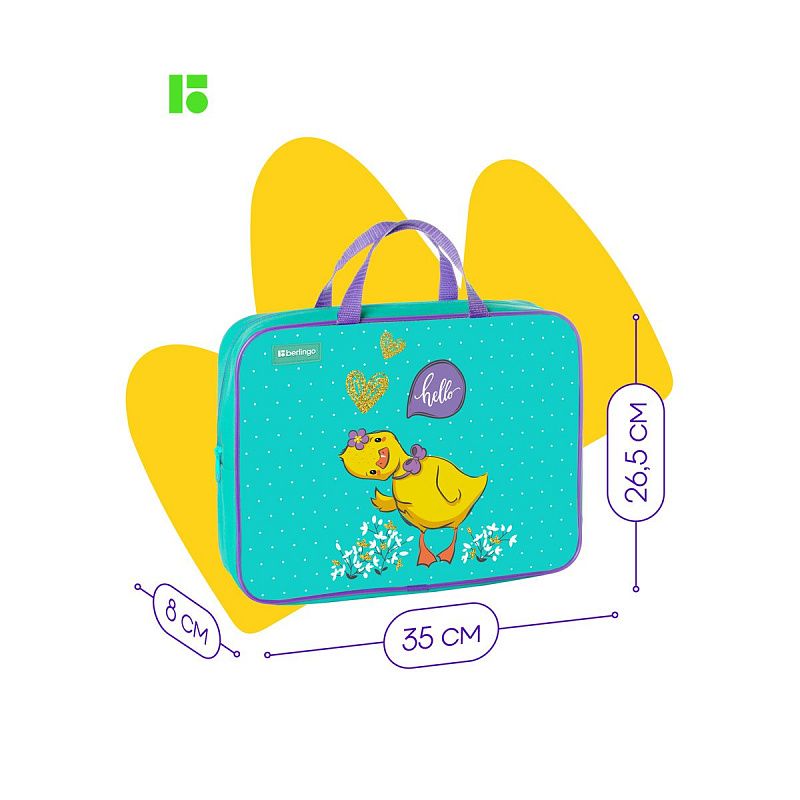 Папка текстильная с ручками 1 отделение, А4 Berlingo "Hello", 350*265*80мм, текстиль, на молнии 