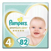 Подгузники 82 шт. PAMPERS (Памперс) Premium Care, размер 4 (9-14 кг), 1210801