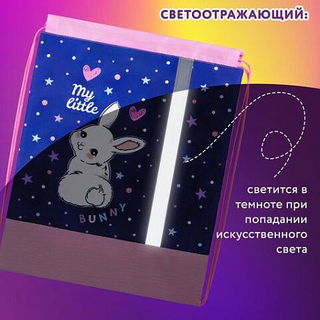 Мешок для обуви ЮНЛАНДИЯ, плотный, светоотражающая полоса, 46х36 см, "Fluffy tail", 272409 