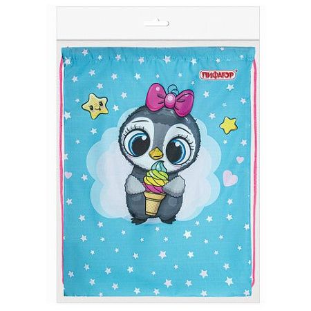Мешок для обуви ПИФАГОР, 1 отделение, 42х34 см, "Smart penguin", 271602 