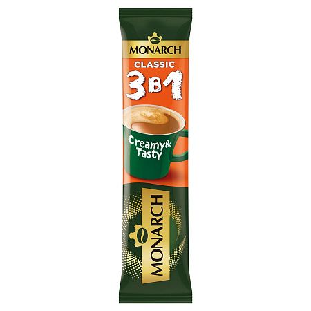 Кофе растворимый Monarch "Classic", 3в1, порошкообразный, порционный, 50 пакетиков*13,5г, пакет