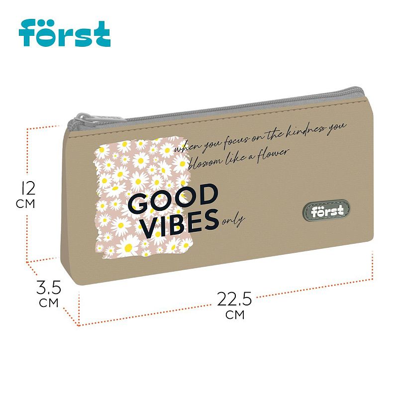 Пенал мягкий 1 отделение, 225*120*35 Först "Good vibes", текстиль 