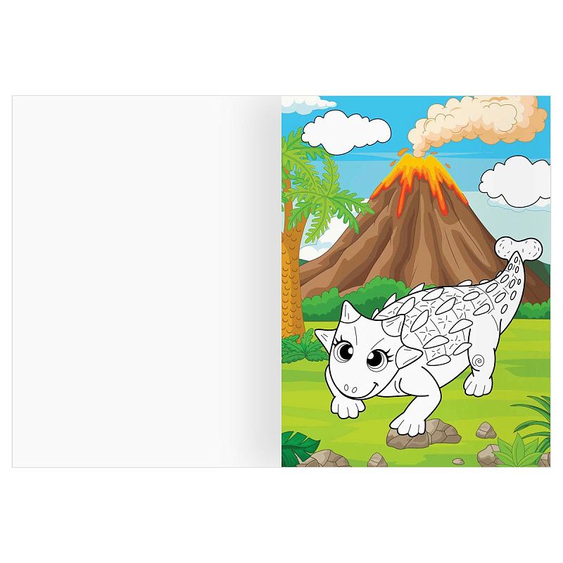 Раскраска с цв. фоном А4, 16 стр., ТРИ СОВЫ "Динозавры и драконы"