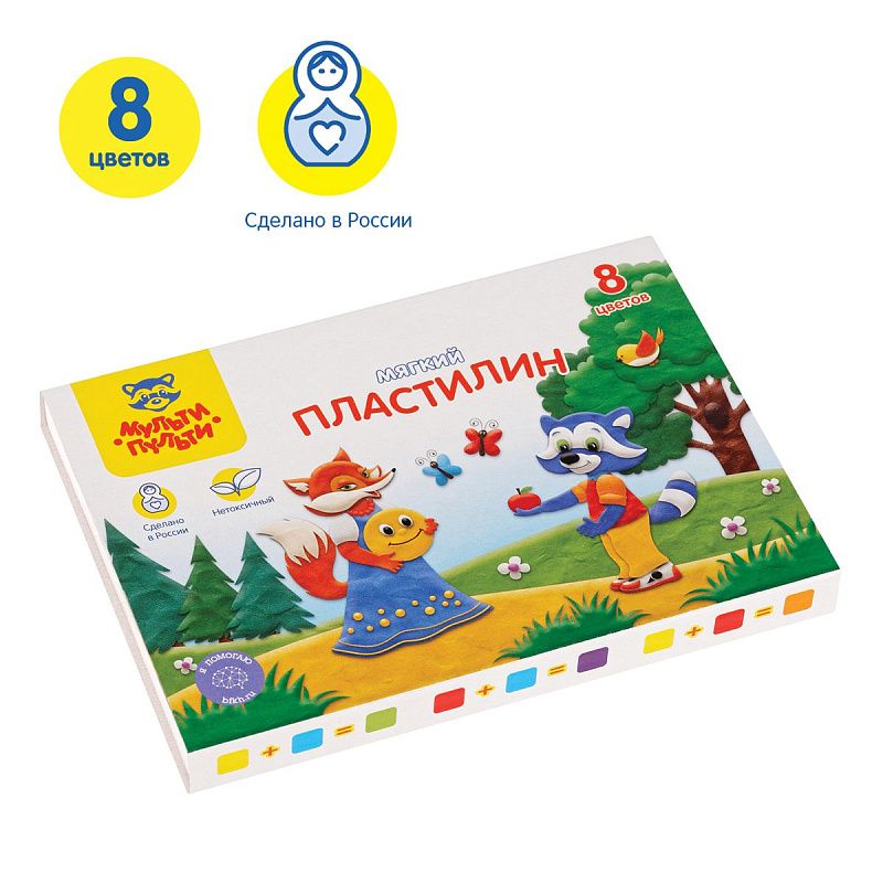 Пластилин Мульти-Пульти "Енот в сказке", 08 цветов, 96г, со стеком, картон