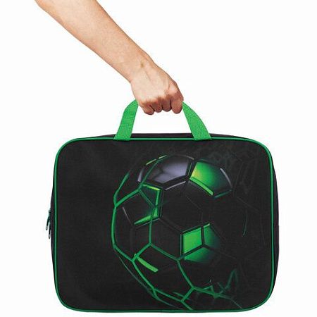 Папка на молнии с ручками BRAUBERG KIDS А4, 1 отделение, полиэстер, 80 мм, "Green ball", 272123 