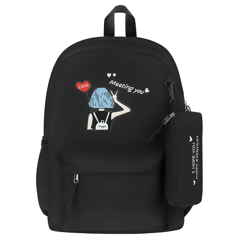 Рюкзак MESHU "Heart", 43*30*13см, 1 отделение, 3 кармана, уплотненная спинка,  в комплекте пенал 19,5*9,5*2см 