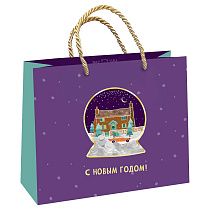 Пакет подарочный 23*18*10см MESHU "Новогодний шар",отд.фольгой, с конфетти