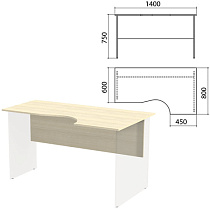 Столешница, царга стола эргономичного "Канц" 1400х800х750 мм, правый, цвет дуб молочный, СК30.15.1