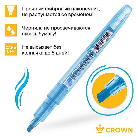 Набор текстовыделителей Crown "Multi Hi-Lighter" 06цв., 1-4мм, чехол с европодвесом 