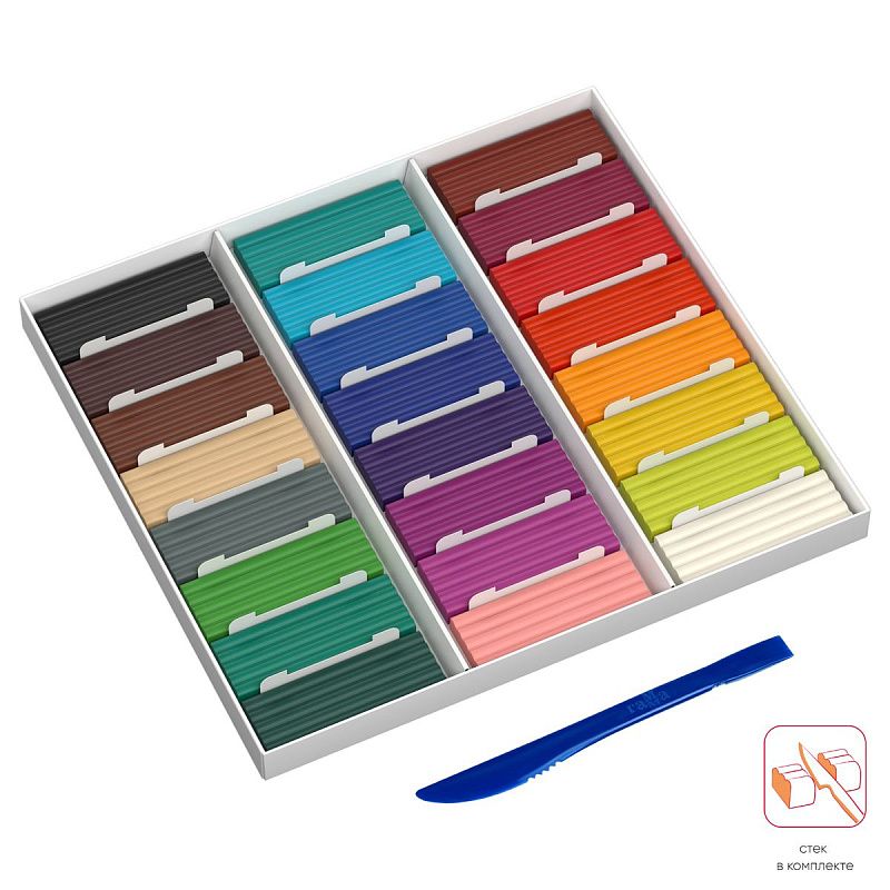 Пластилин Гамма "Юный художник" NEW, 24 цвета, 336г, со стеком. картон. упаковка