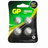 Батарейки КОМПЛЕКТ 4 шт., GP Lithium, CR2032, литиевые, блистер, CR2032-2CRU4