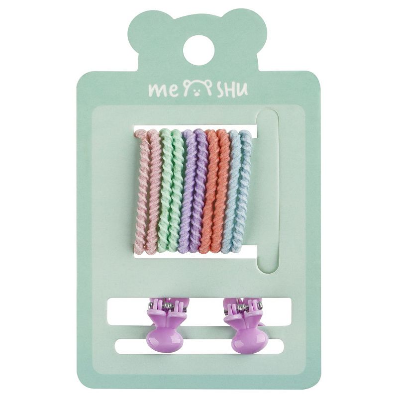Набор аксессуаров для волос MESHU, резинки 10шт., диаметр 2см, заколки 2шт., 1см,ассорти, европодвес