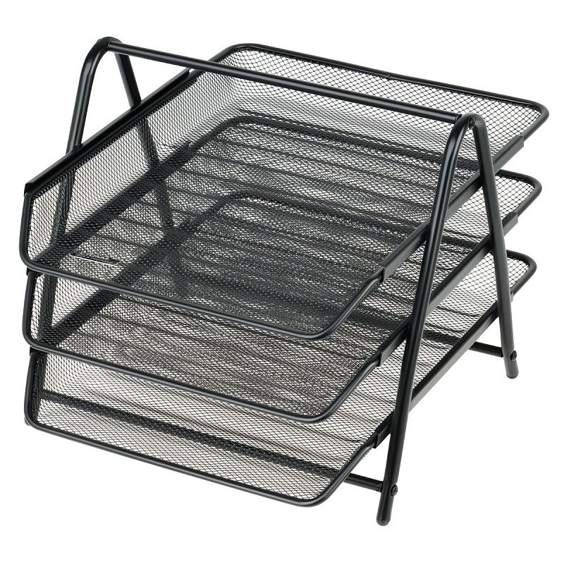 Лоток для бумаг горизонтальный СТАММ, 3 секции, металл, черный