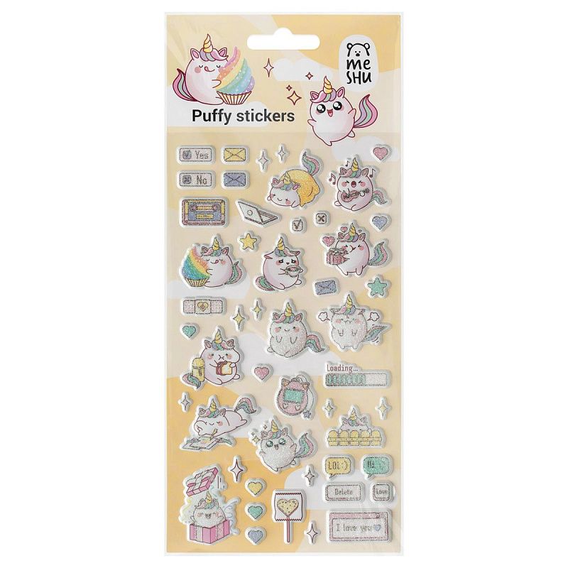 Наклейки объемные MESHU "Cute unicorn", 10*23см, пакет европодвес