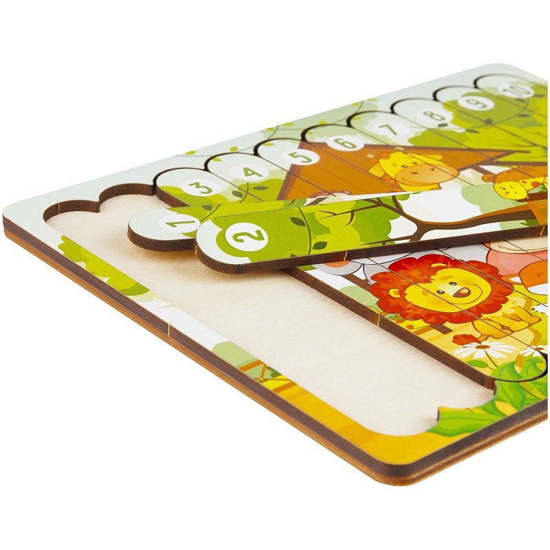 Деревянный пазл - палочки ТРИ СОВЫ "Зоопарк", 10 деталей на подложке, фанера 