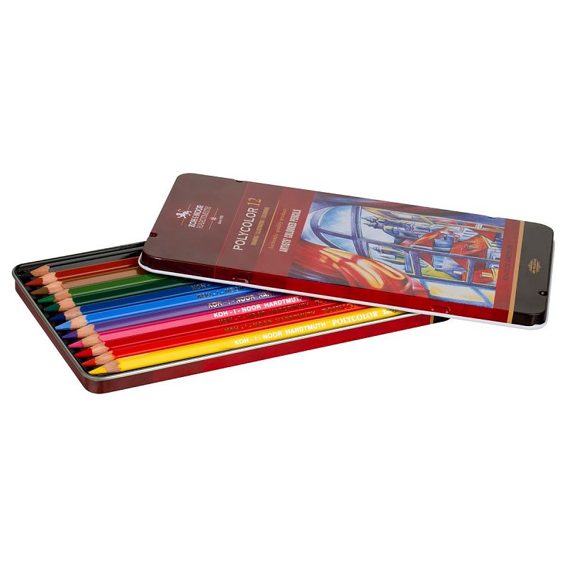 Карандаши цветные художественные Koh-I-Noor "Polycolor", 12цв., заточен., метал. пенал