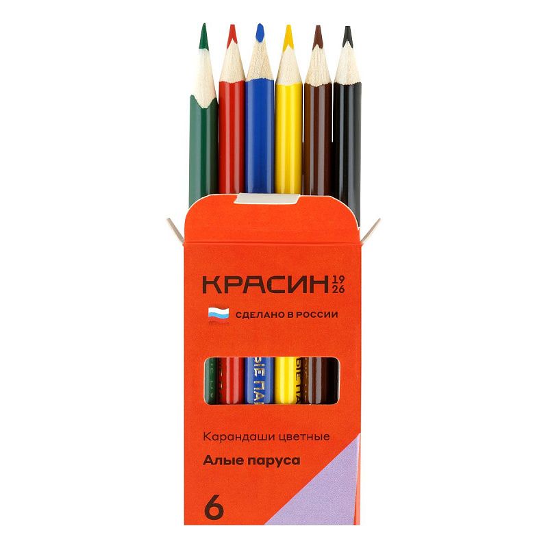 Карандаши цветные Красин "Алые Паруса", 06цв., трехгран., заточен., картон, европодвес