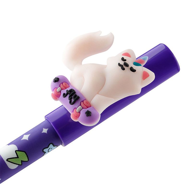 Ручка гелевая стираемая MESHU "Skate party" синяя, 0,5мм, корпус ассорти, с топпером 