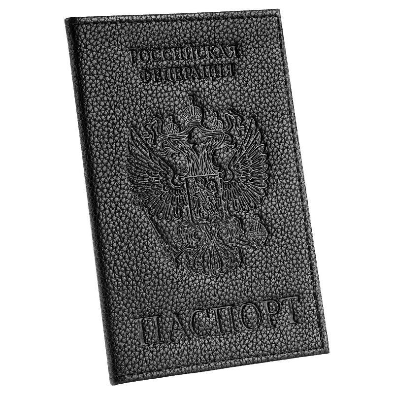 Обложка для паспорта OfficeSpace экокожа, текстура Флоттер зерно, тиснение "Герб", подклад текстиль, черный 