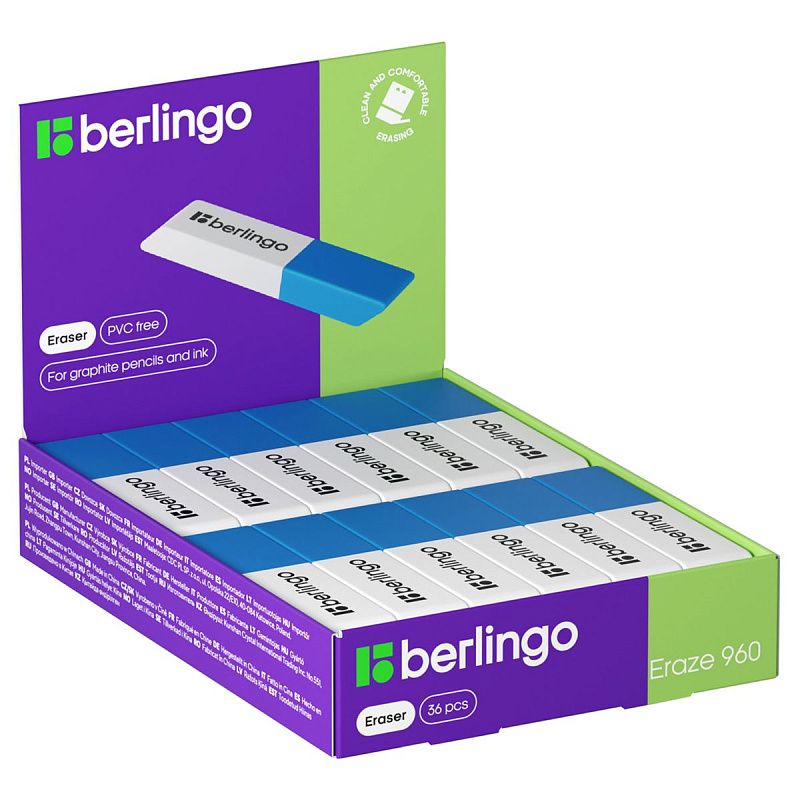 Ластик Berlingo "Eraze 960", прямоугольный комбинированный, скошенный, 62*14*8мм 