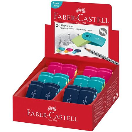 Ластик Faber-Castell "Sleeve Mini", прямоугольный, 54*25*13мм, синий/розовый/голубой пластиковый футляр 