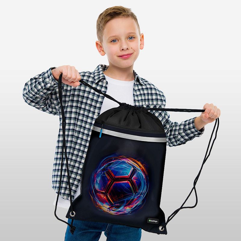 Мешок для обуви 1 отделение Berlingo "Cyber Football", 360*460мм, вентиляционная сеточка , светоотражающая лента, карман на молнии360*460 