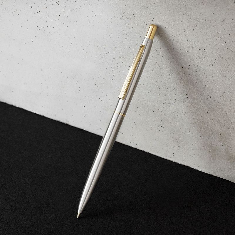 Ручка шариковая Luxor "Sterling" синяя, 1,0мм, корпус хром/золото, кнопочный механизм, футляр 