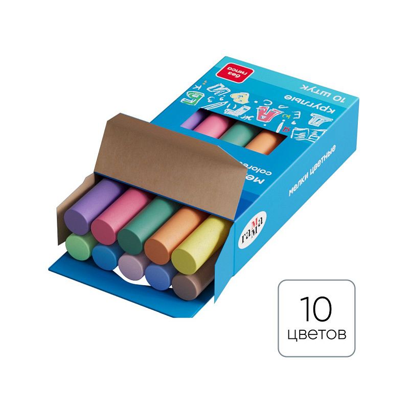 Мелки школьные Гамма, цветные, 10шт., мягкие, круглые, картонная упаковка, европодвес 