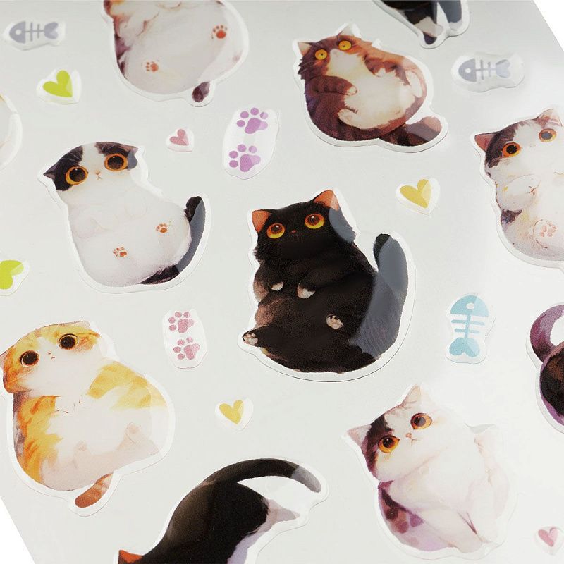 Наклейки гелевые MESHU  "Cute Cat" , 10*23см, инд. уп., европодвес