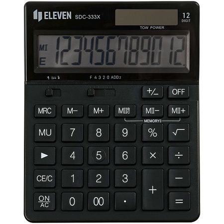Калькулятор настольный Eleven SDC-333X-BK, 12 разрядов, двойное питание, 125*155*31мм, черный