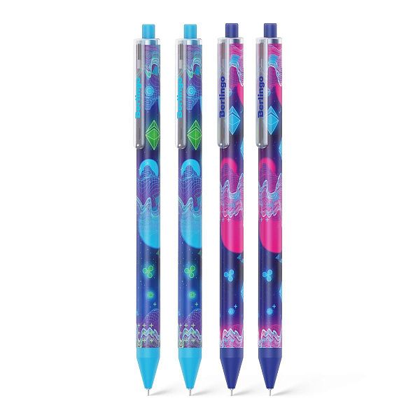 Ручка шариковая автоматическая Berlingo "Retro Future" синяя, 0,7 мм, грип, рисунок на корпусе, ассорти