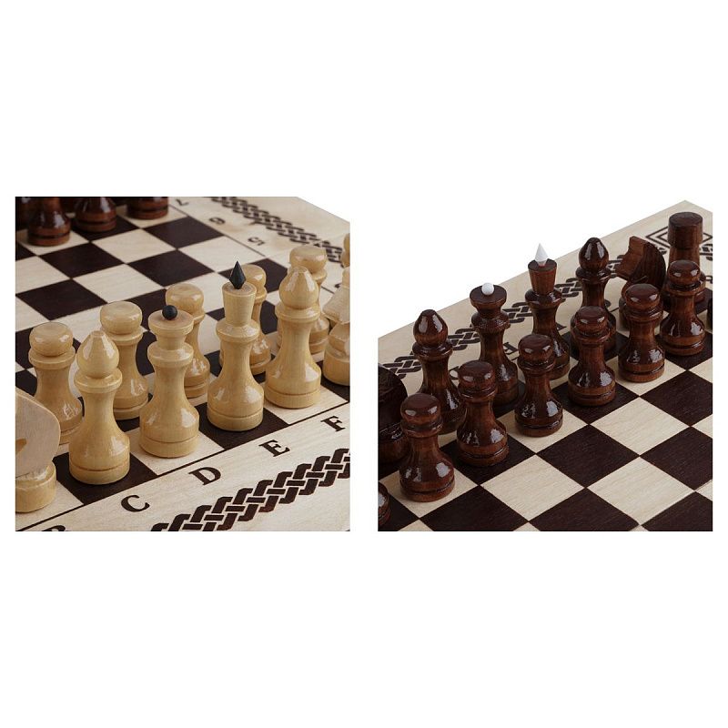 Набор игр ТРИ СОВЫ 3в1 "Нарды, шашки, шахматы", обиходные, с деревянной доской 40*40, поле 29*29