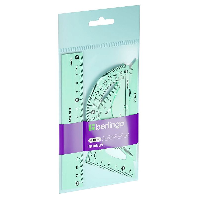 Набор чертежный малый Berlingo "Instinct" (треуг. 2шт., линейка 15см, транспортир), ассорти 