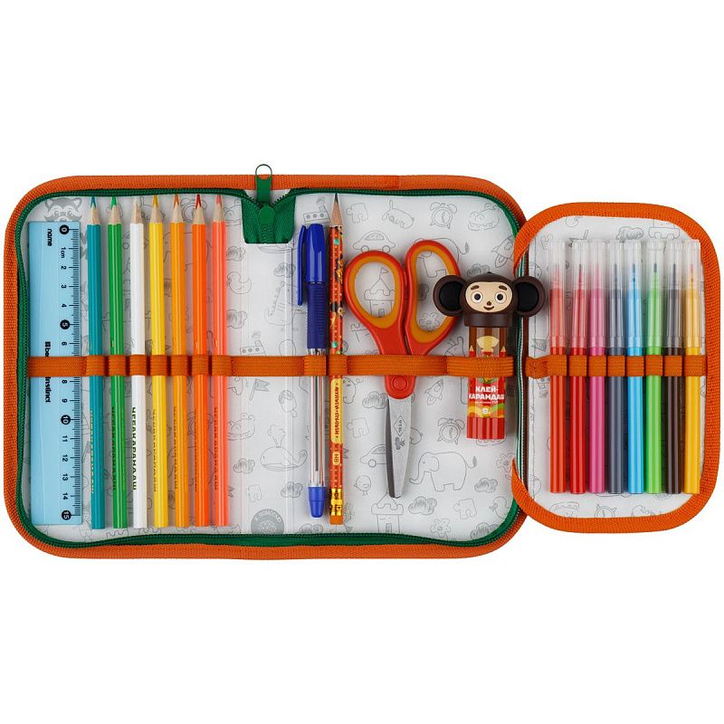 Пенал 1 отделение, 200*130 Мульти-Пульти "Чебурашка", доп. секция, ткань 