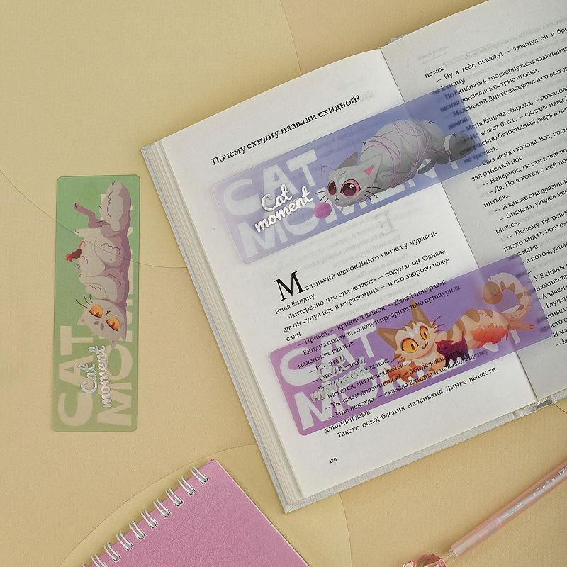 Закладки  для книг, 3шт., 135*45мм, MESHU "Сat moment" 