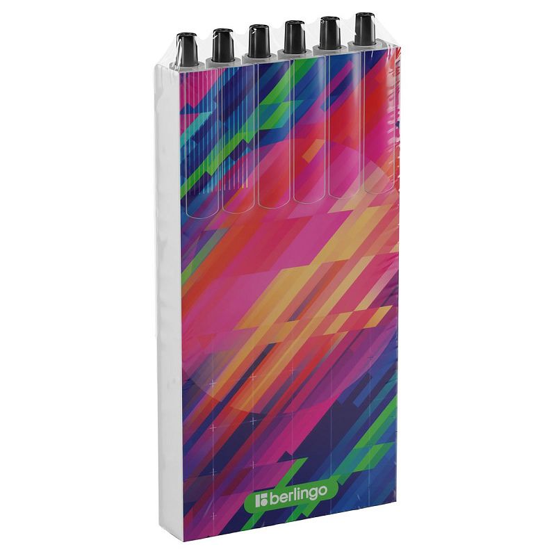 Ручка шариковая автоматическая Berlingo "Glitch" синяя, 0,7мм, грип, рисунок на корпусе,soft tou, 6шт., пластиковый пенал 