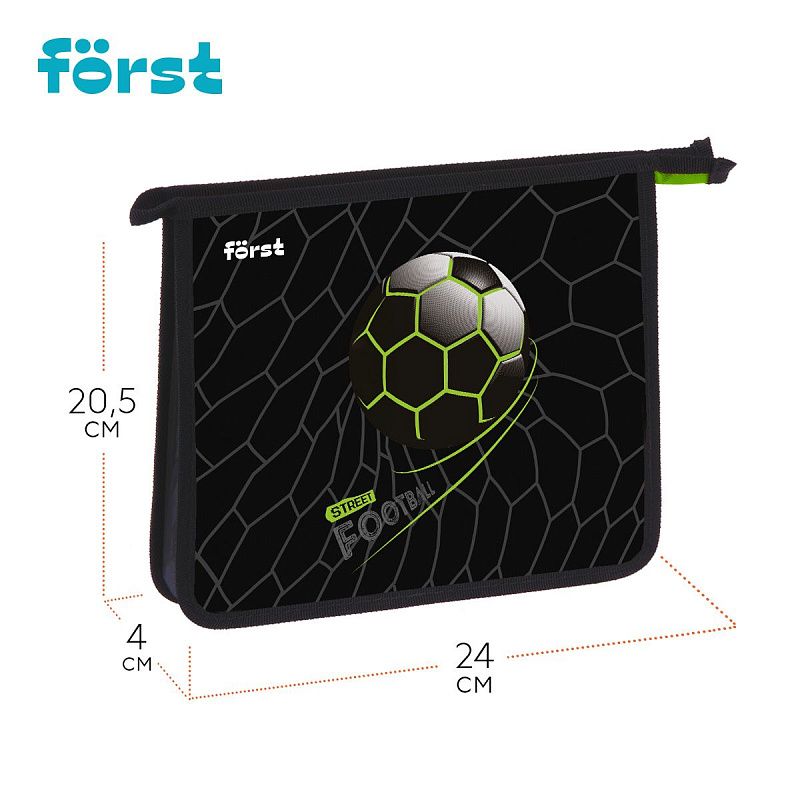 Папка для тетрадей 1 отделение, А5 Först "Street Football" , 240*205*40 мм, пластик, на молнии 