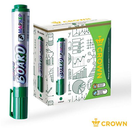 Маркер для белых досок Crown "Multi Board Comfort" зеленый, пулевидный, 3мм 