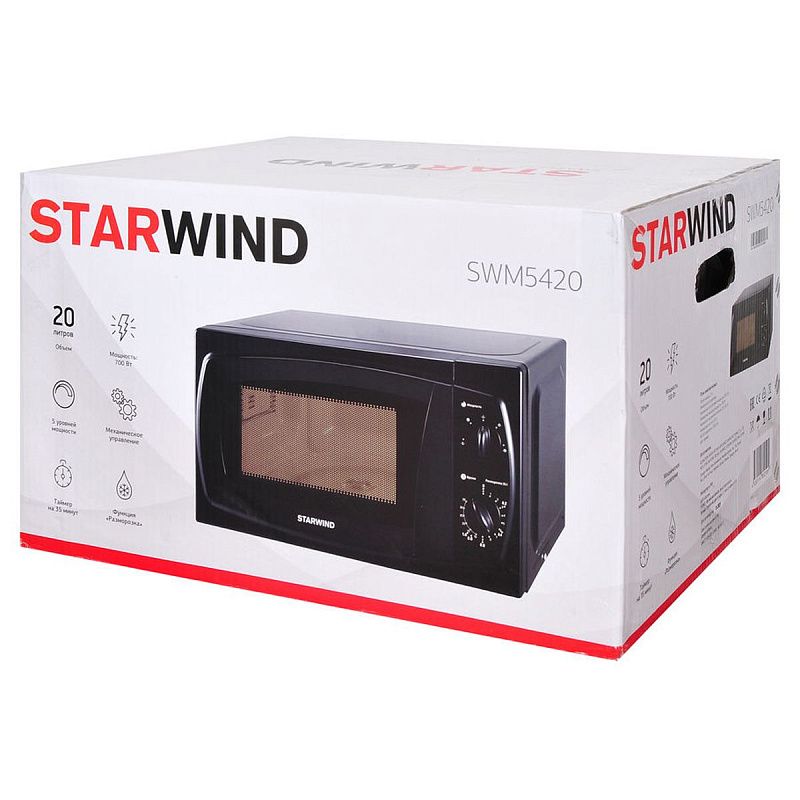 Микроволновая печь Starwind SWM5420, 20л, 700Вт, механическое управление, черная