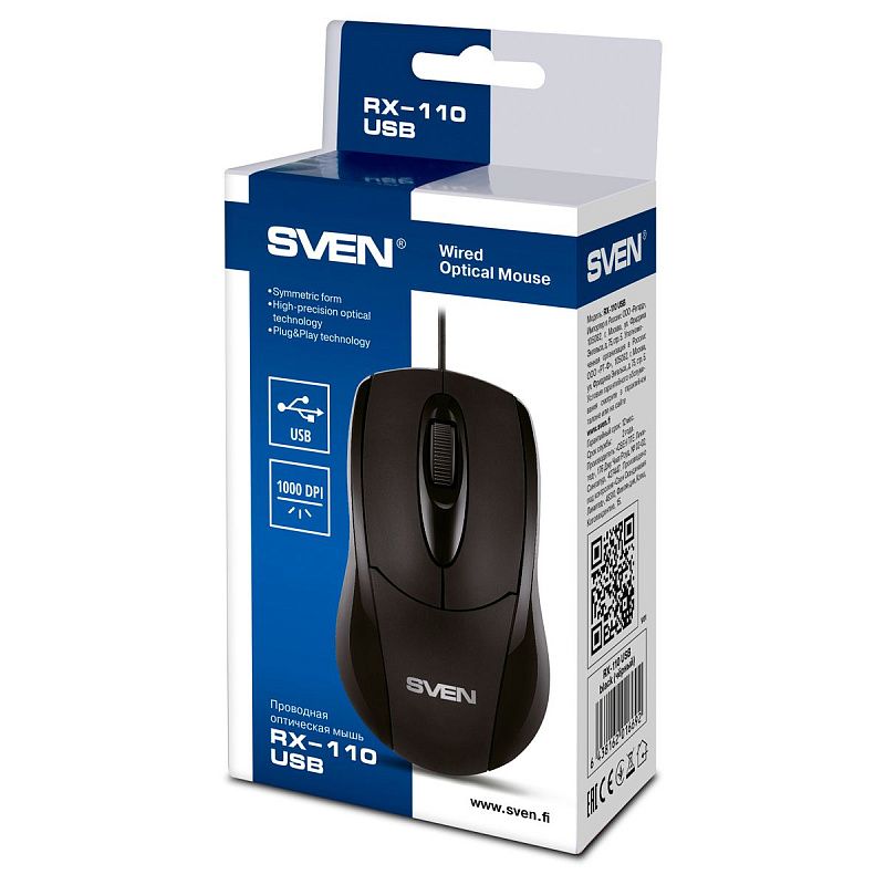 Мышь Sven RX-110, USB, черный, 2btn+Roll