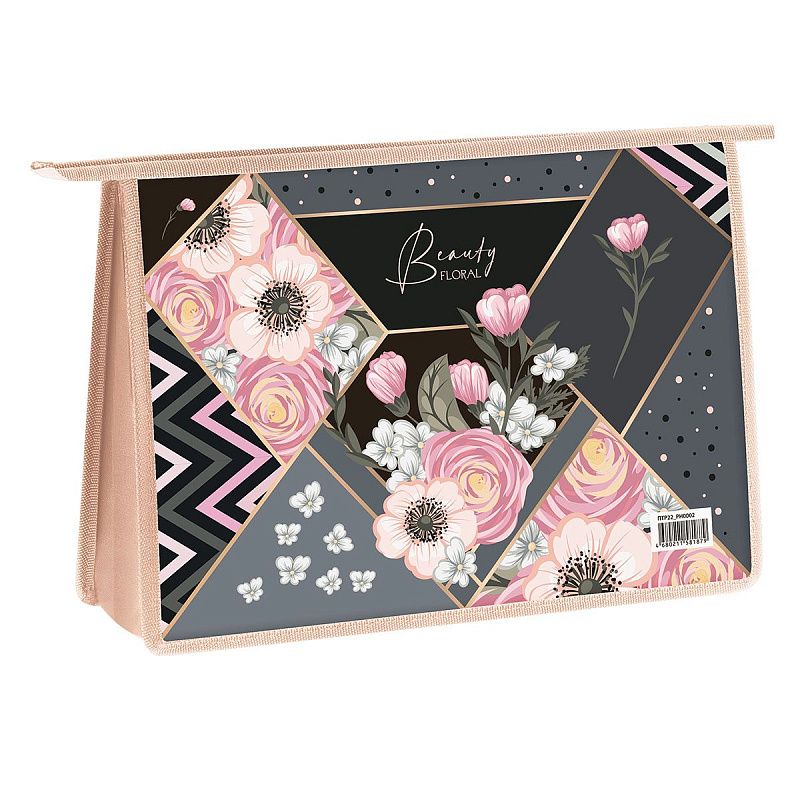 Папка для труда 2 отделения, А4, ArtSpace "Beauty Floral", пластик, на молнии 