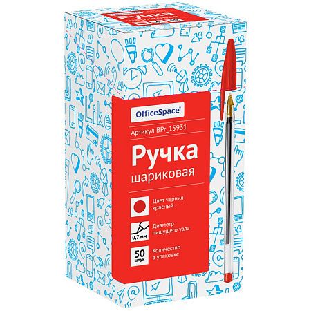 Ручка шариковая OfficeSpace красная, 0,7мм 