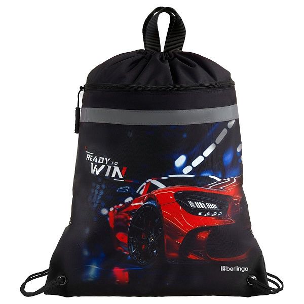 Мешок для обуви 1 отделение Berlingo "Ready to win", 360*460мм, вентиляционная сеточка , светоотражающая лента, карман на молнии