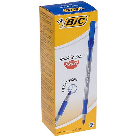Ручка шариковая Bic "Round Stic Exact" синяя, 0,7мм, грип 